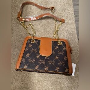 Beverly Hills Polo Club Black and Tan Chain Shoulder Bag
